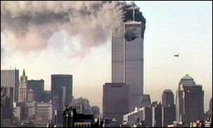 CNN shot of plane and World Trade Centre